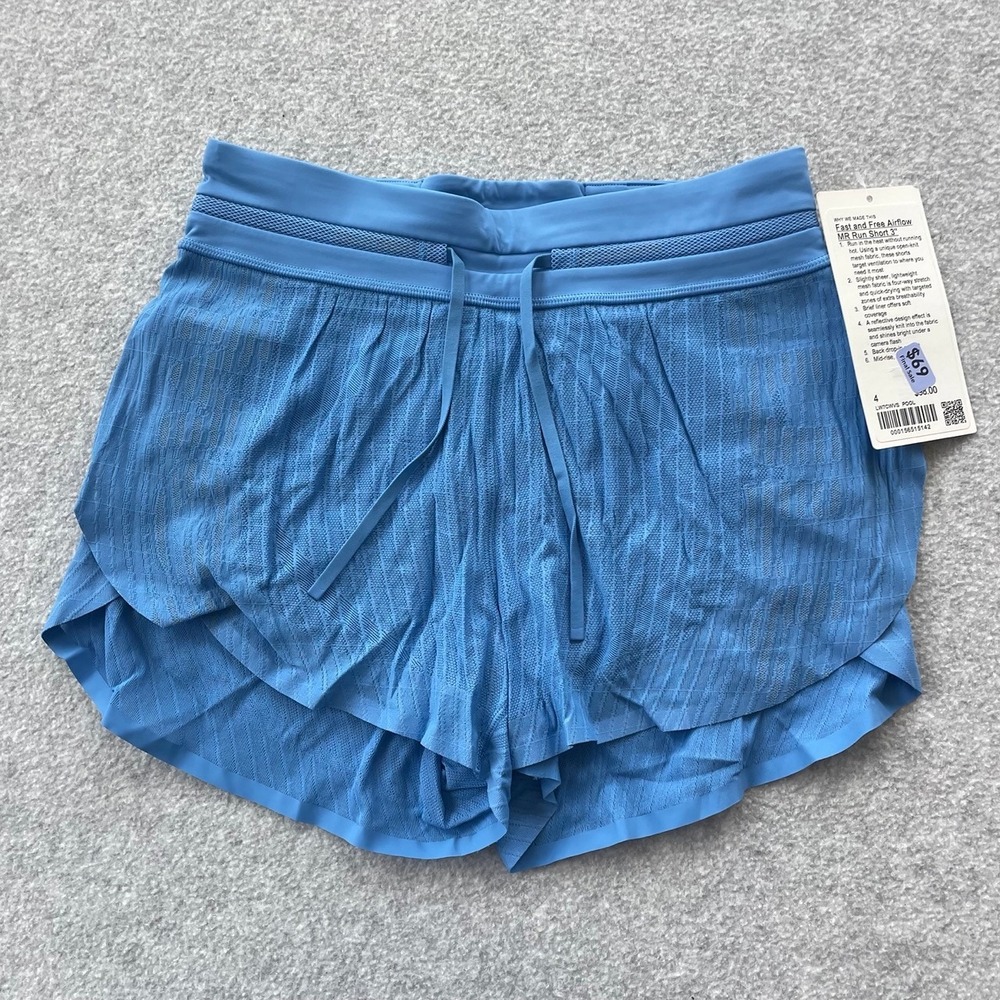 Lululemon Fast and Free Airflow MR Run Short 3 Poolside Blue LW7CWVS Size 4 NWT